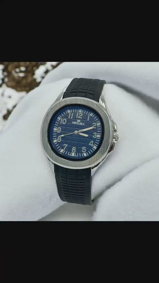 Men's Water Resistant Blue Dial Watch with Stainless Steel Case