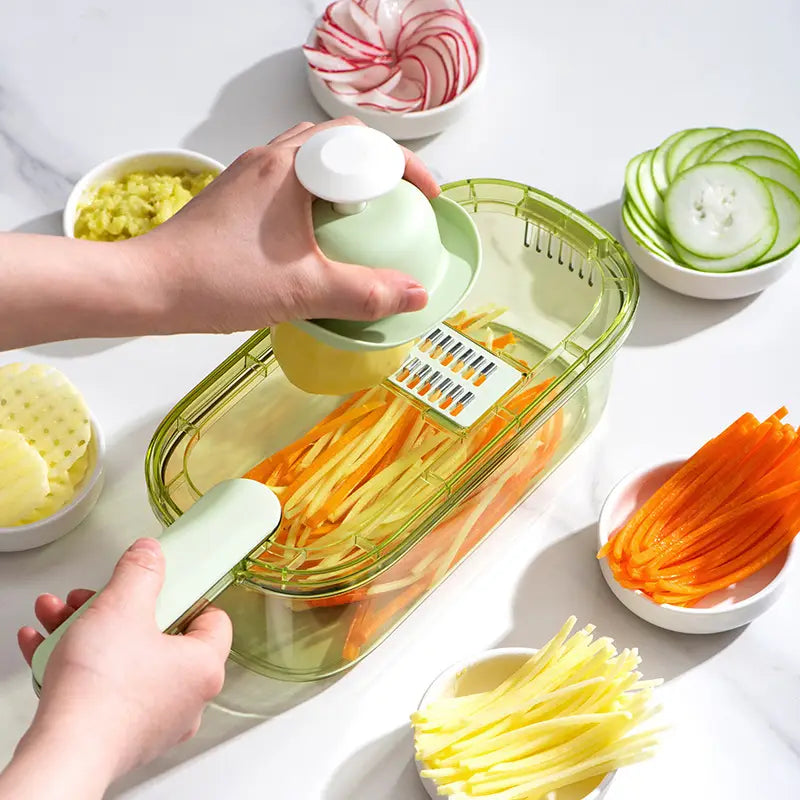Multi-Use Vegetable Slicer with 3 Blades & Storage Box Radish Cucumber Potato Cutter