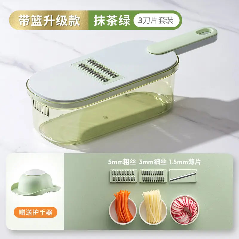 Multi-Use Vegetable Slicer with 3 Blades & Storage Box Radish Cucumber Potato Cutter