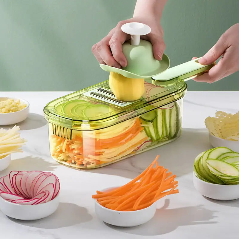 Multi-Use Vegetable Slicer with 3 Blades & Storage Box Radish Cucumber Potato Cutter