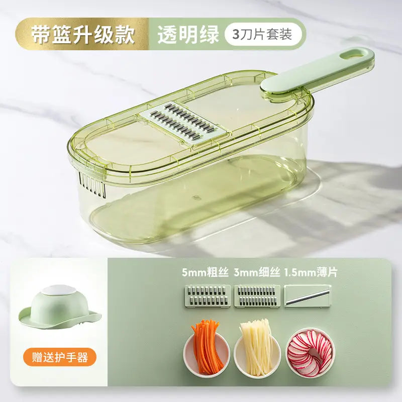 Multi-Use Vegetable Slicer with 3 Blades & Storage Box Radish Cucumber Potato Cutter