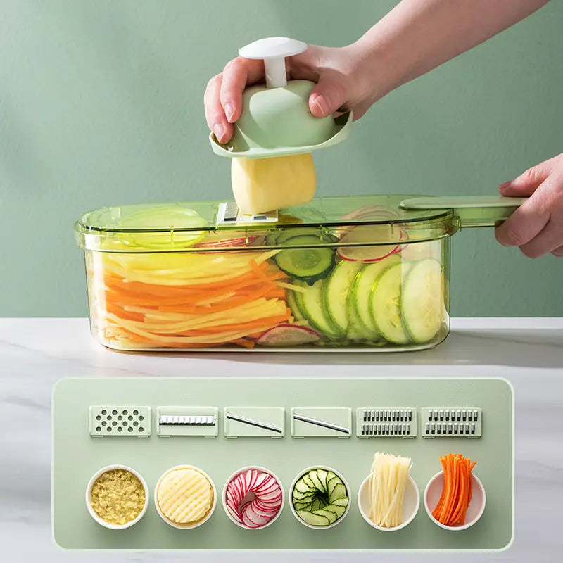 Multi-Use Vegetable Slicer with 3 Blades & Storage Box Radish Cucumber Potato Cutter